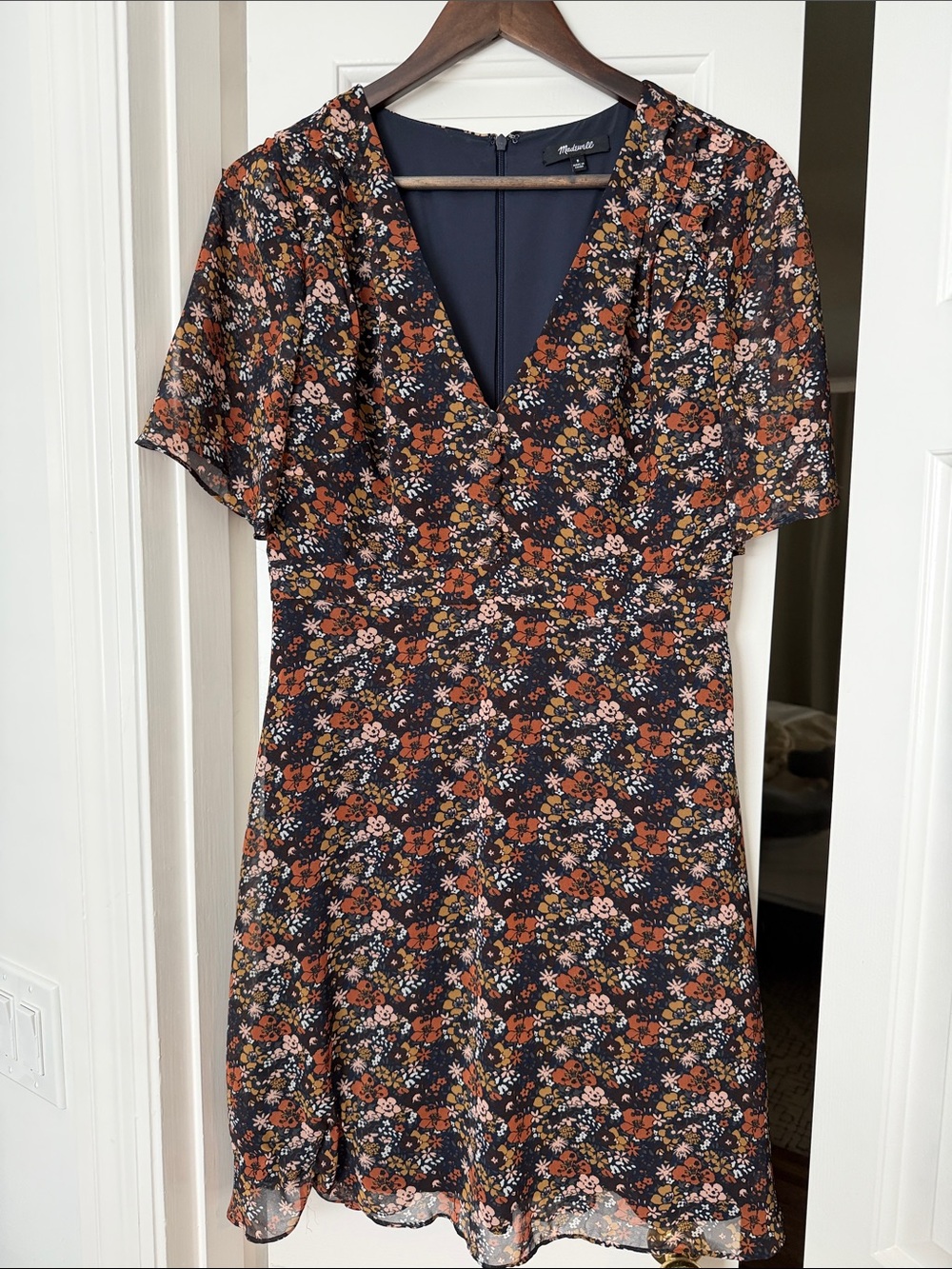 Madewell Navy Mini Dress with Rust & Pink Floral Print